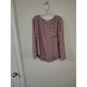 Loft Red White Polka Dot Roll Tab Long Sleeve Blouse Top Small